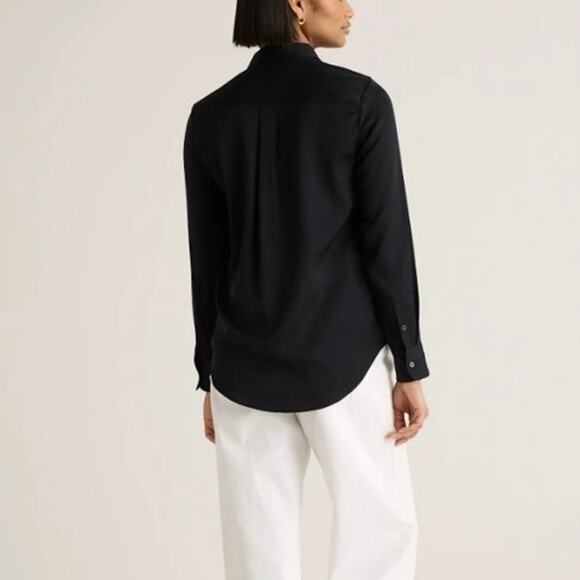 Womens Quince Washable Stretch Silk Blouse Black Long Sleeve Size L EUC! - Picture 2 of 4